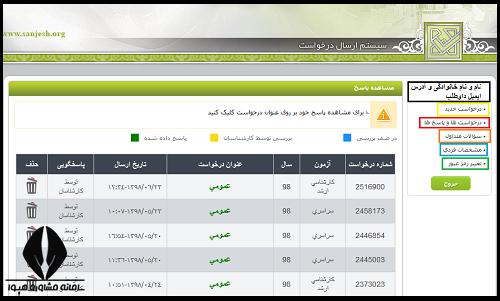 سیستم پاسخگویی سایت سازمان سنجش